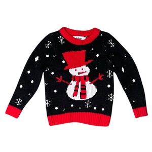 Aibrou Knit Pullover Ugly Christmas Sweater Snowman Graphic Black/Red M